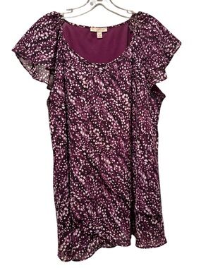Purple Printed Flutter Sleeve Blouse